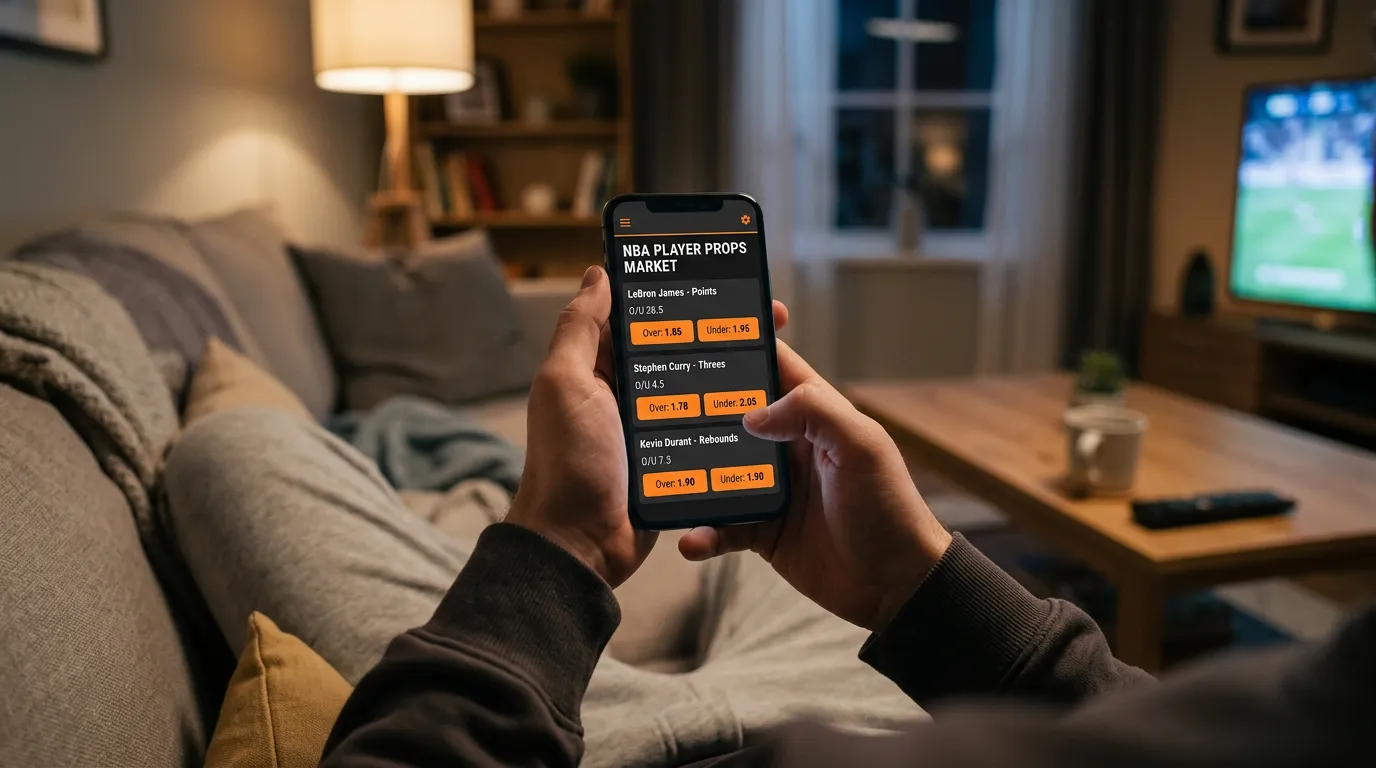 Mobile phone displaying NBA player props betting interface with over under options
